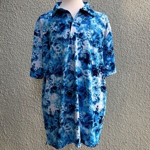 Scales Blue Floral Performance Golf Polo Size 2XL Shirt Quail West Naples UV